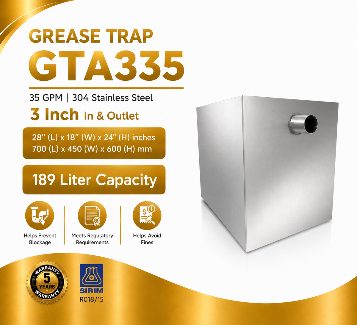 Grease Trap GTA335 | 35 GPM | 189 Liter Capacity