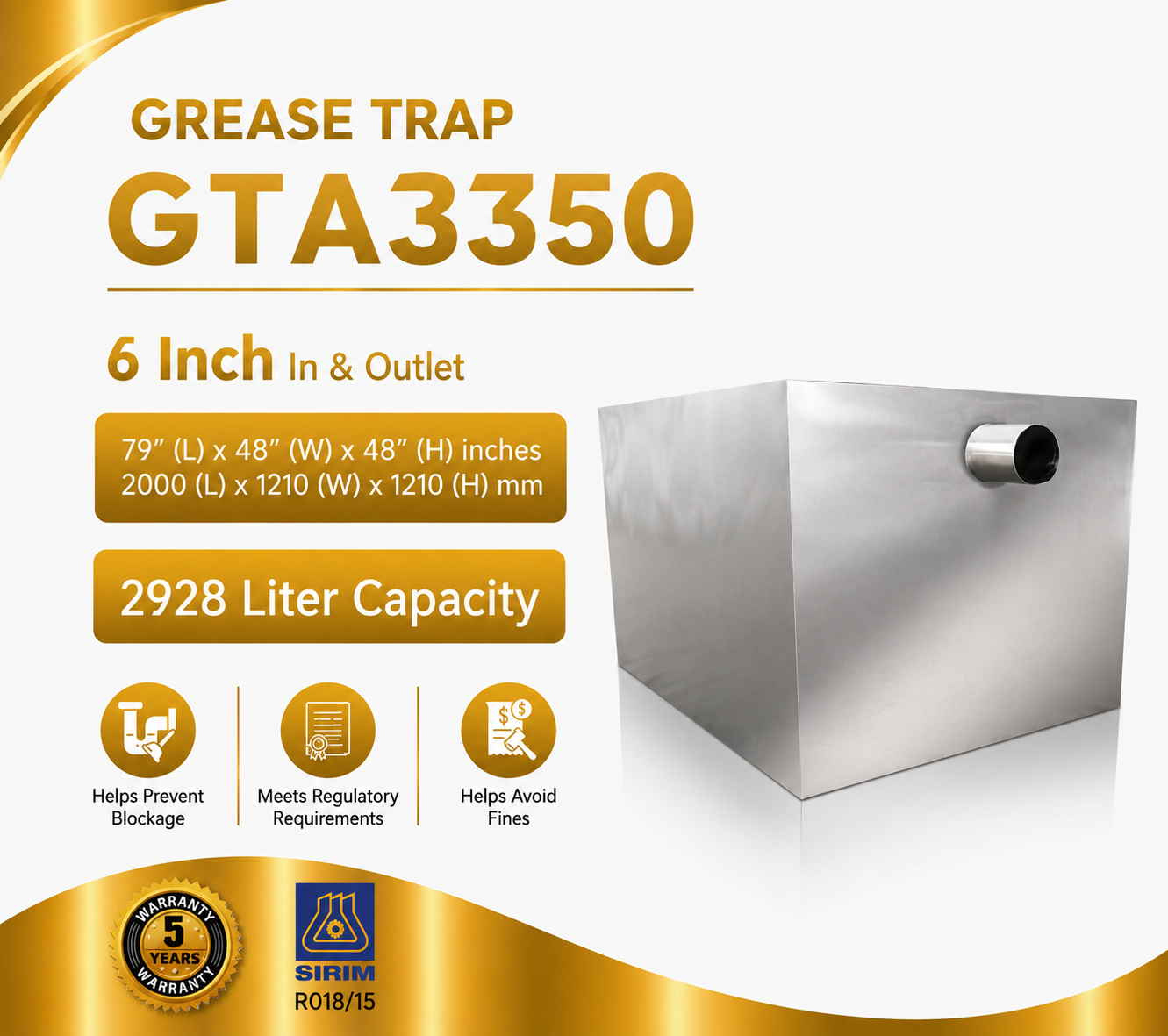 Grease Trap GTA3350 | 350 GPM | 2928 Liter Capacity