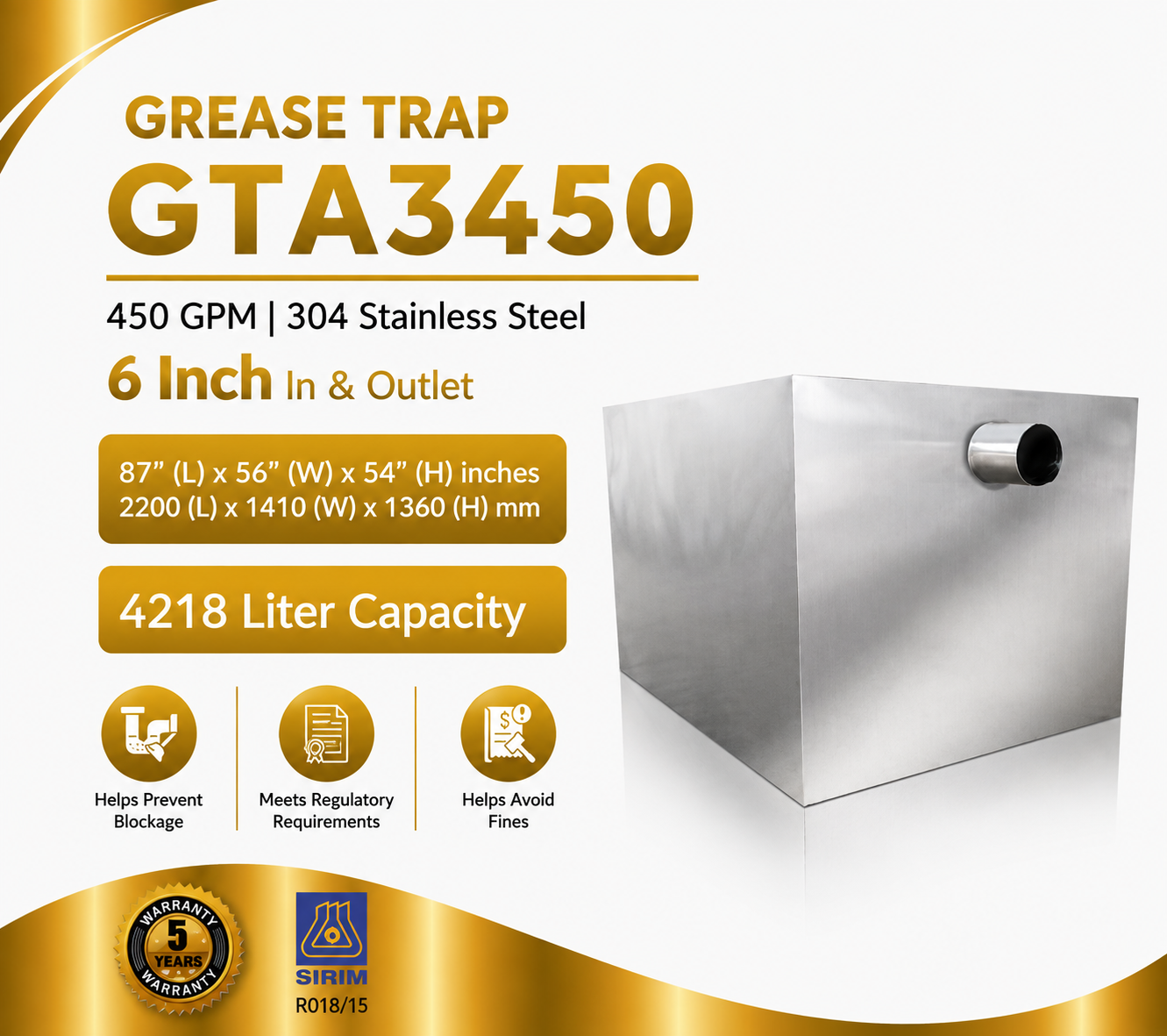 Grease Trap GTA3450 | 450 GPM | 4218 Liter Capacity