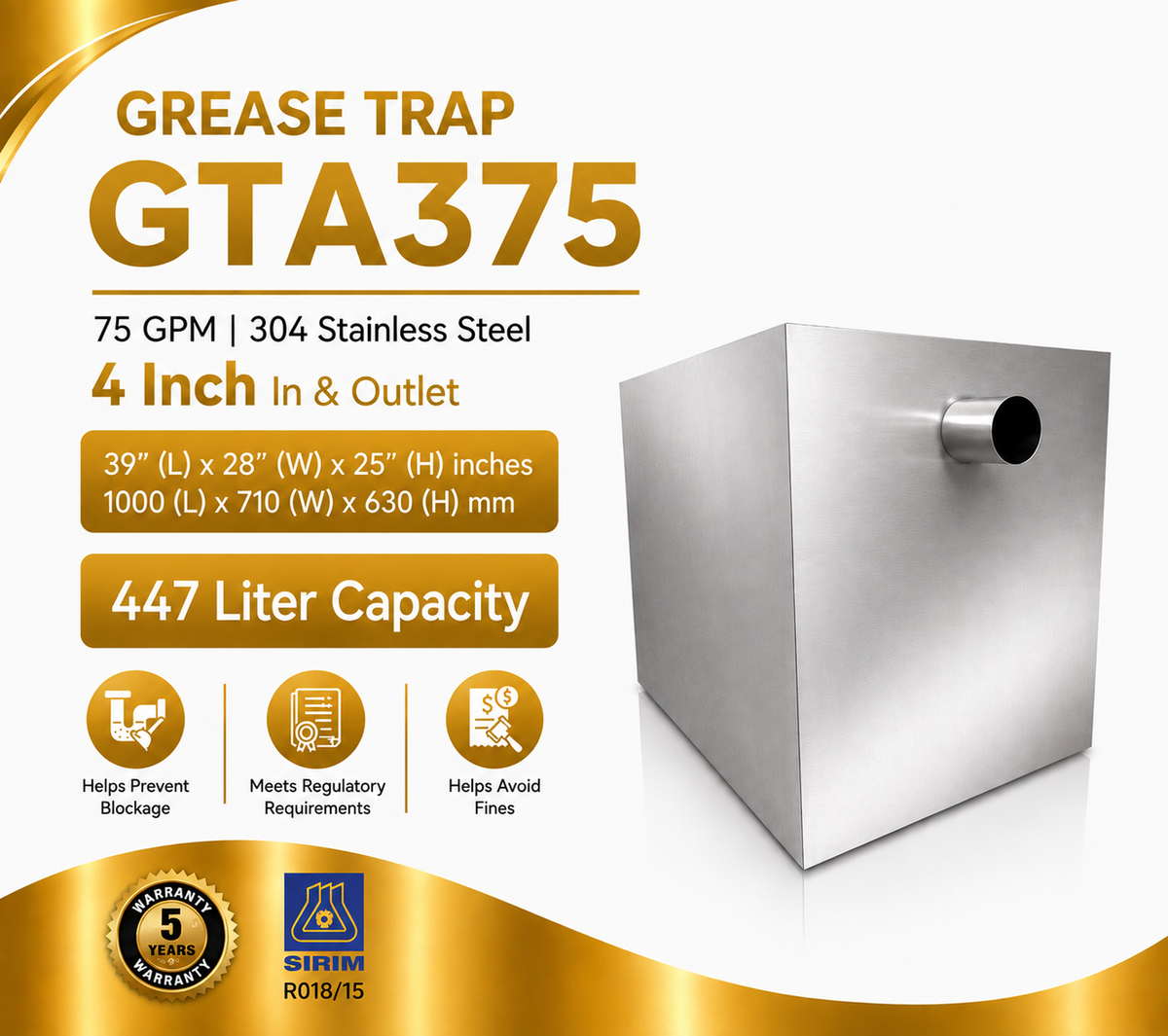 Grease Trap GTA375 | 75 GPM | 447 Liter Capacity