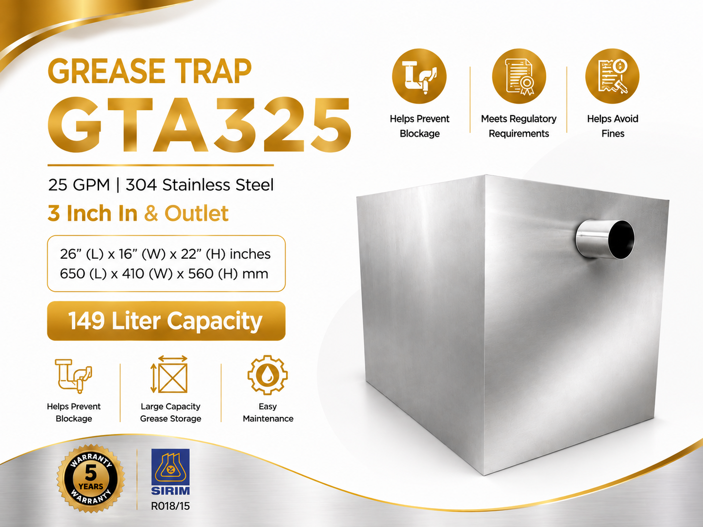 Grease Trap GTA325 | 25 GPM | 149 Liter Capacity