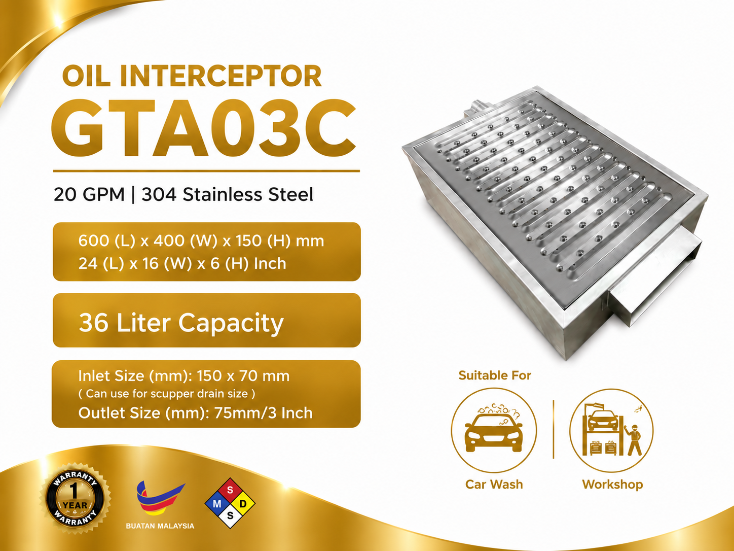 Oil Interceptor GTA03C @ Special Design For Carwash / Workshop